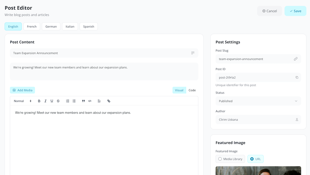 Blog System Interface