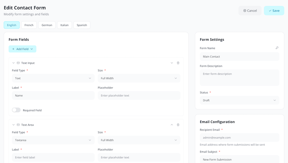 Contact Forms Interface